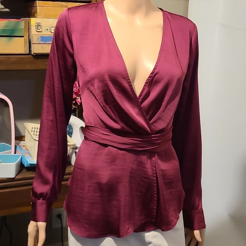 MOULINETTE SOEURS ANTHROPOLOGIE Wine Wrap Blouse - Picture 1 of 7